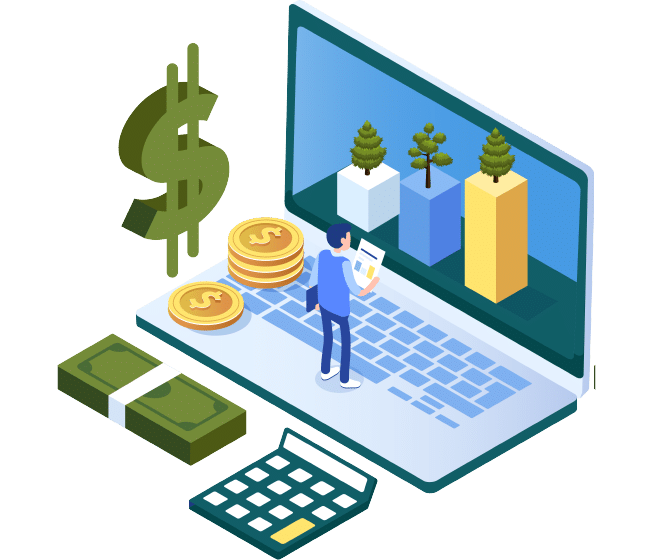 Forestland Accounting icon depicting finances and a computer